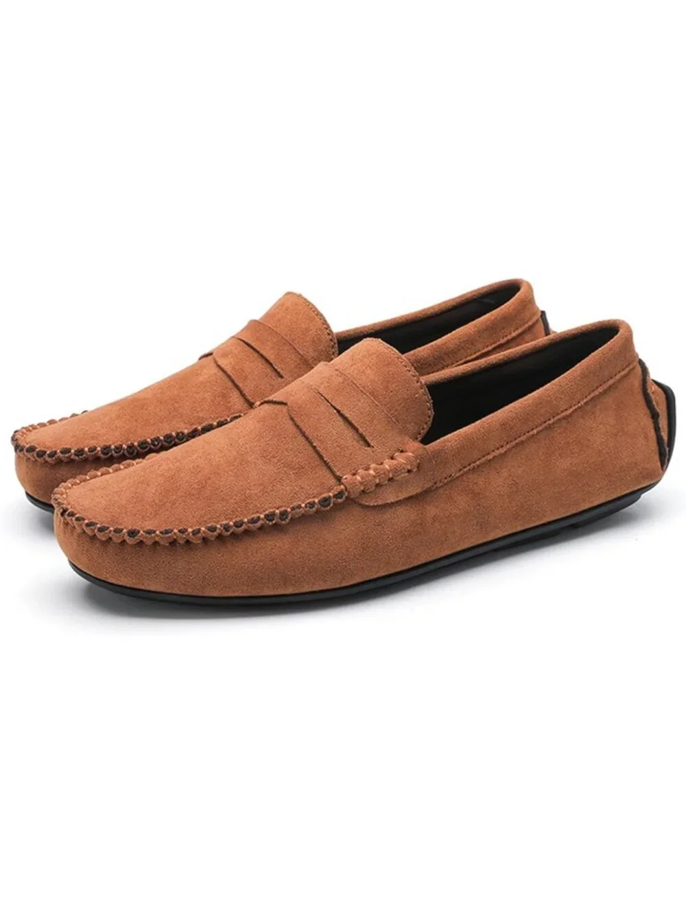 Men's Brown Suede Penny Loafers Slip-On Driving Moccasins Casual Flat Shoes